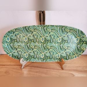 Retro Pottery Dish Tray Isreal Paisley Platter Tray Wild Flower Dish 60's Decor